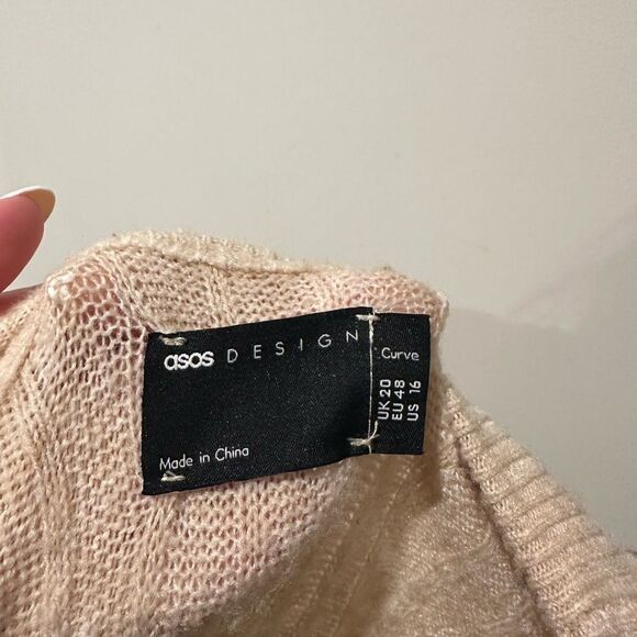 ASOS DESIGN Curve Knitted maxi dress with side split in wide rib in oatmeal - Picture 6 of 6